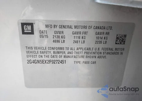 2015 Buick Regal Premium from USA, damaged, VIN 2G4GN5EX2F9272451